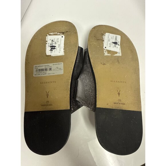AllSaints Mia Metallic Strap Women's Sandal Slide Buckle Silver Black EU 39 8.5 - Picture 8 of 12